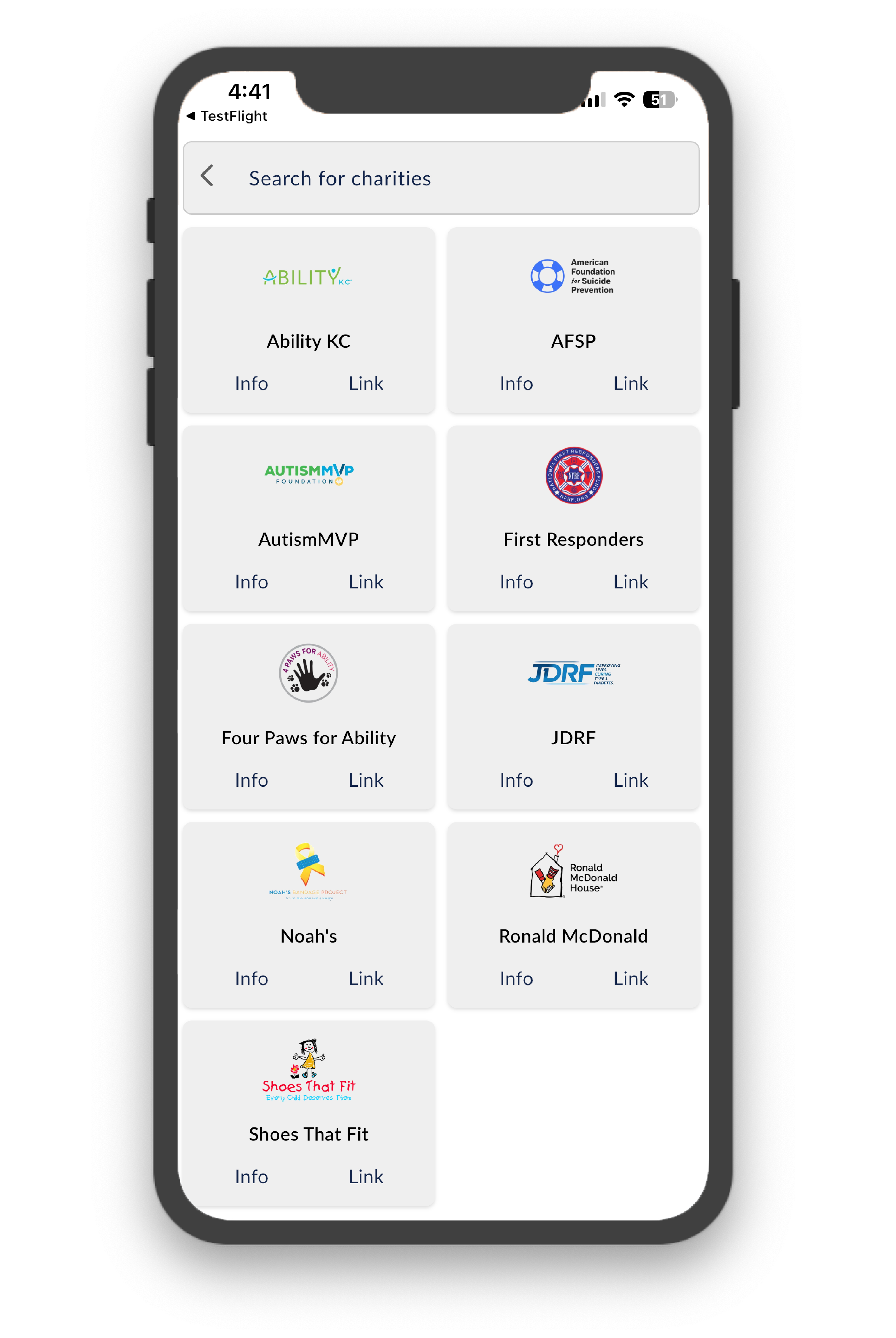 Charities Screen